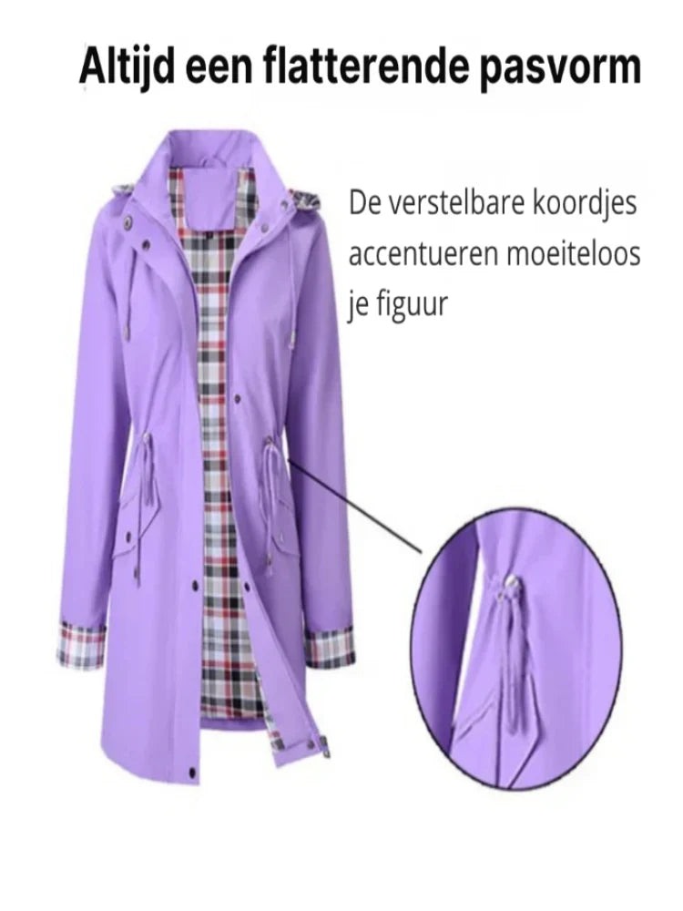 Women's Waterproof Hooded Rain Jacket – Removable Hood, Drawstring Waist hood detail
