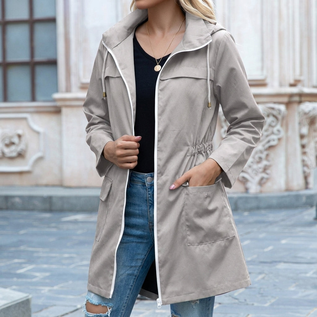 Women's Waterproof Hooded Rain Jacket – Zip Front, Drawstring Waist