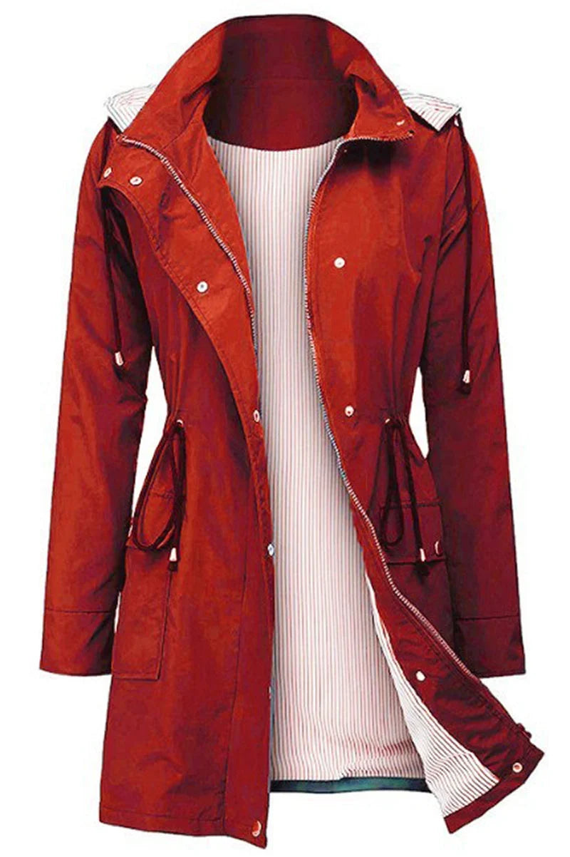 Women's Weatherproof Rain Jacket – Drawstring Hood, Flap Pockets
