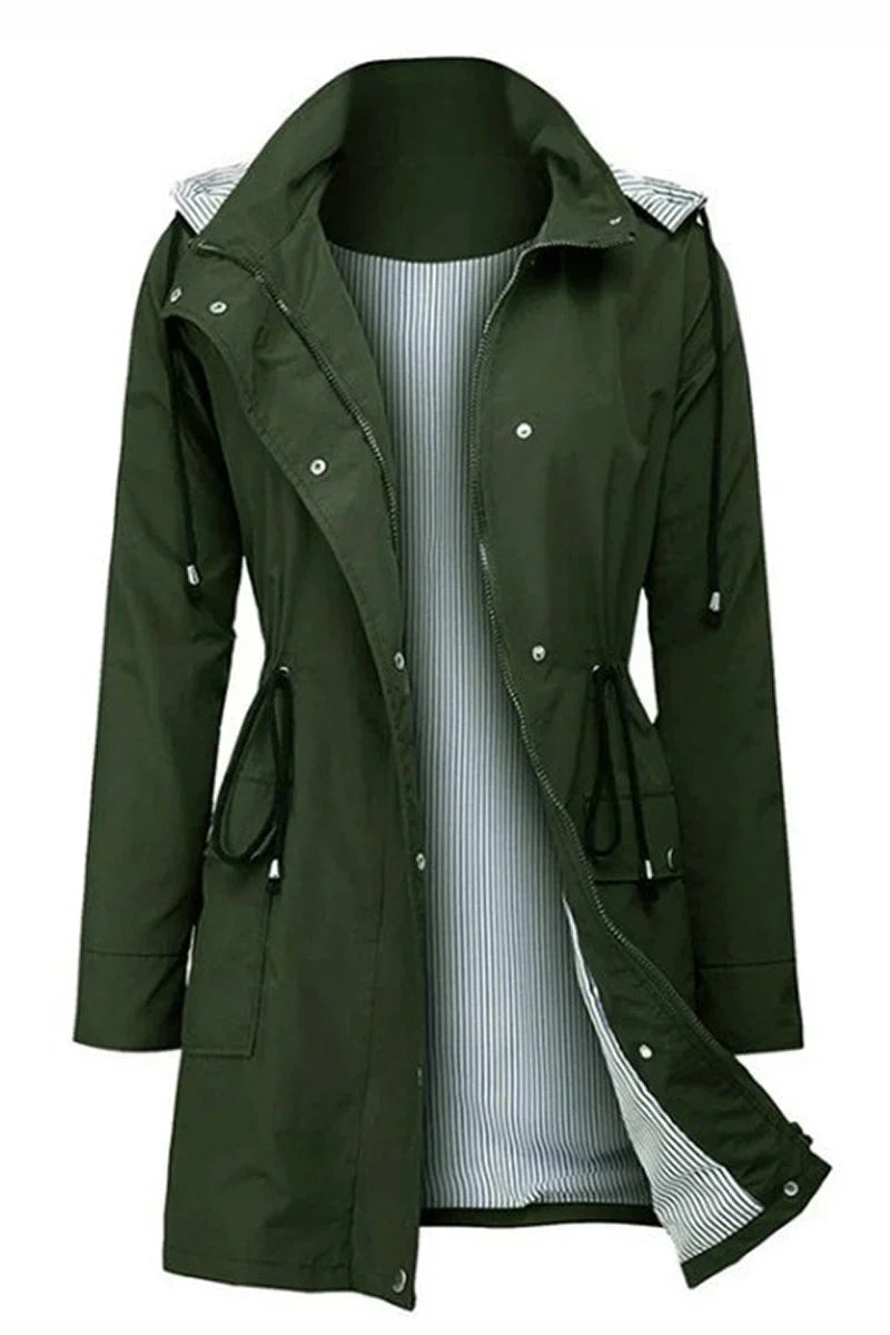 Women's Weatherproof Rain Jacket – Drawstring Hood, Flap Pockets