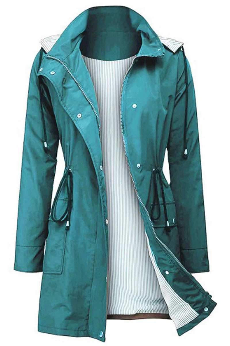 Women's Weatherproof Rain Jacket – Drawstring Hood, Flap Pockets