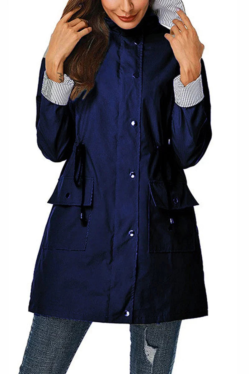 Women's Weatherproof Rain Jacket – Drawstring Hood, Flap Pockets