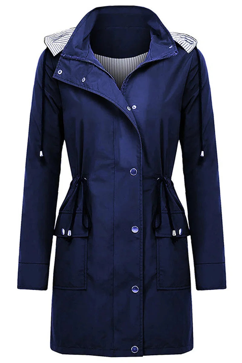 Women's Weatherproof Rain Jacket – Drawstring Hood, Flap Pockets
