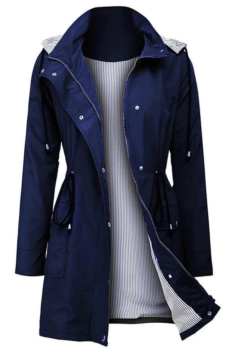 Women's Weatherproof Rain Jacket – Drawstring Hood, Flap Pockets