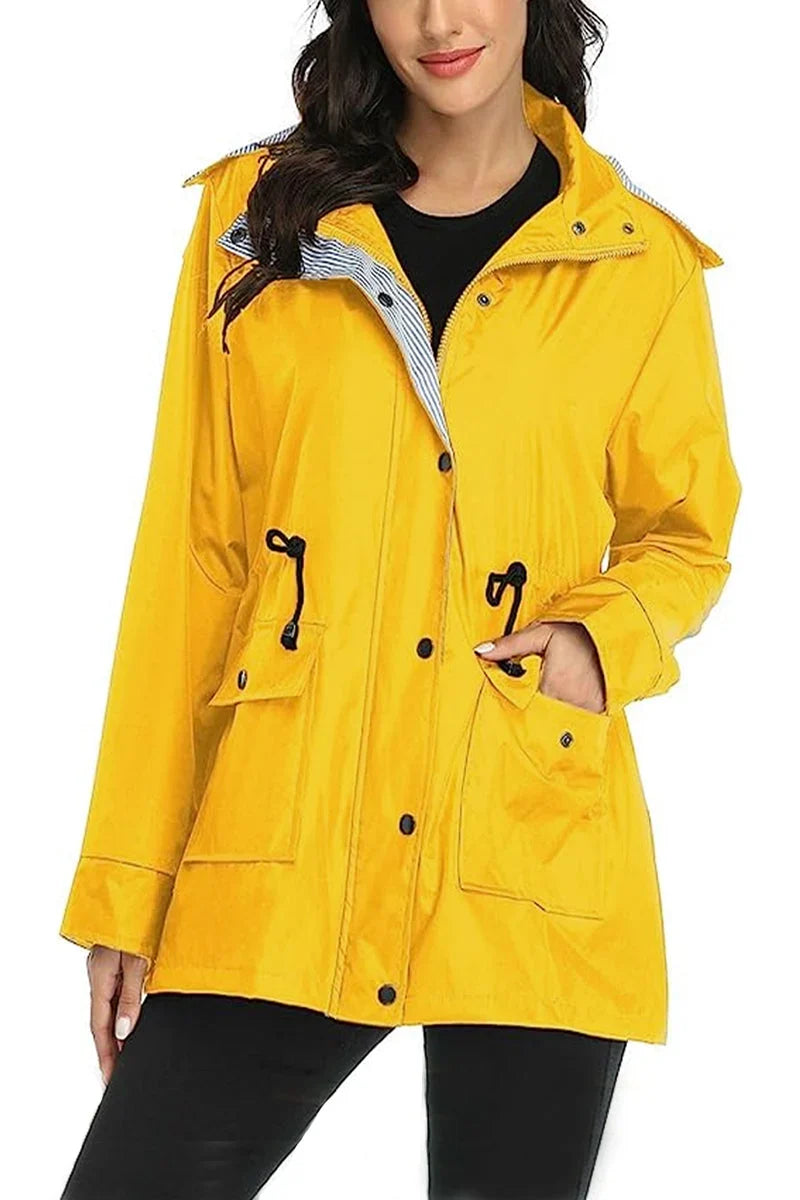 Women's Weatherproof Rain Jacket – Drawstring Hood, Flap Pockets