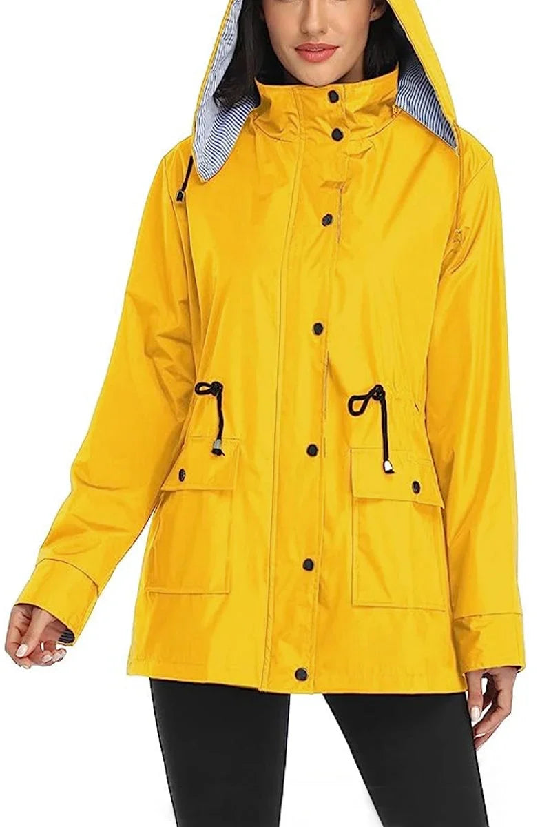Women's Weatherproof Rain Jacket – Drawstring Hood, Flap Pockets