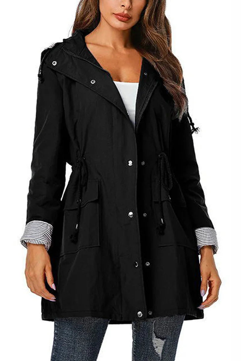 Women's Weatherproof Rain Jacket – Drawstring Hood, Flap Pockets