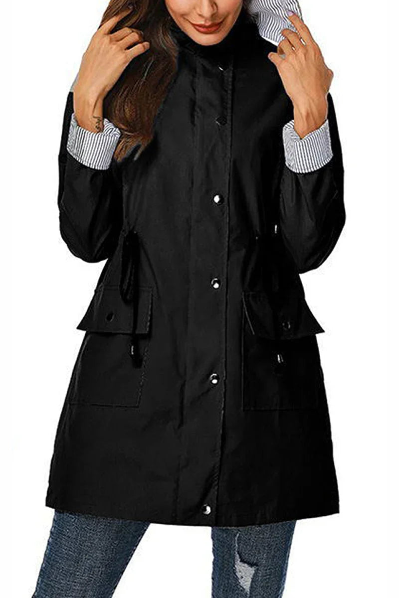 Women's Weatherproof Rain Jacket – Drawstring Hood, Flap Pockets