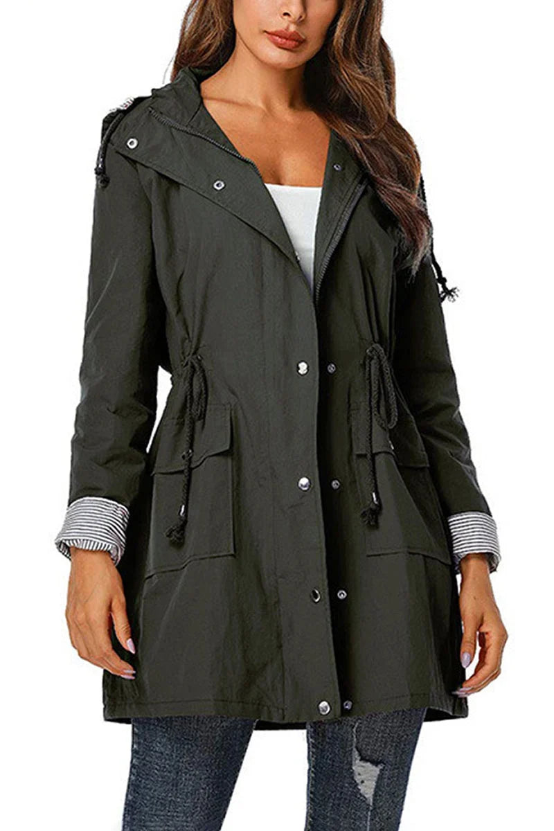 Women's Weatherproof Rain Jacket – Drawstring Hood, Flap Pockets