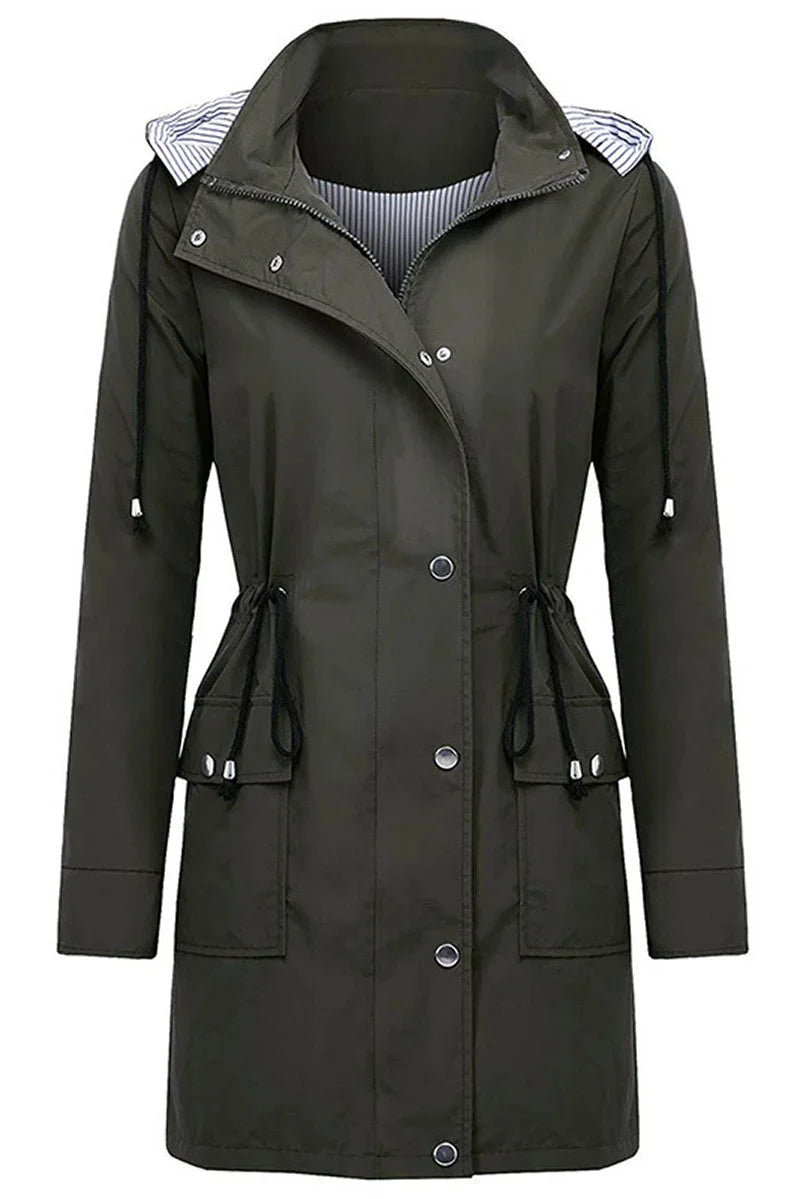 Women's Weatherproof Rain Jacket – Drawstring Hood, Flap Pockets
