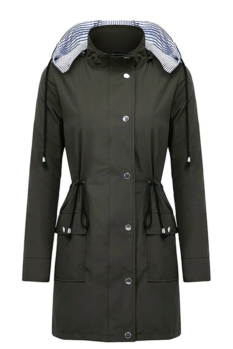 Women's Weatherproof Rain Jacket – Drawstring Hood, Flap Pockets