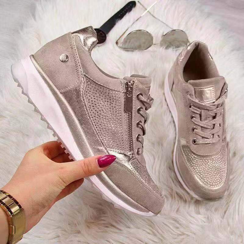 Women's Zip-Front Sneaker – Round Toe, Cushioned Sole side view