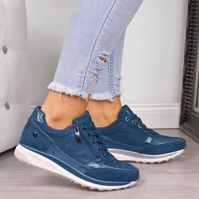 Women's Zip-Front Sneaker – Round Toe, Cushioned Sole zip closure detail
