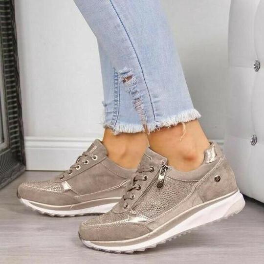 Women's Zip-Front Sneaker – Round Toe, Cushioned Sole rear heel view