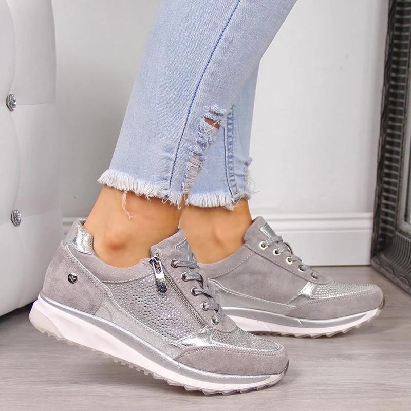 Women's Zip-Front Sneaker – Round Toe, Cushioned Sole sole tread