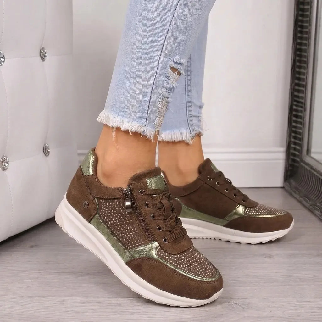 Women's Zip-Front Sneaker – Round Toe, Cushioned Sole top view