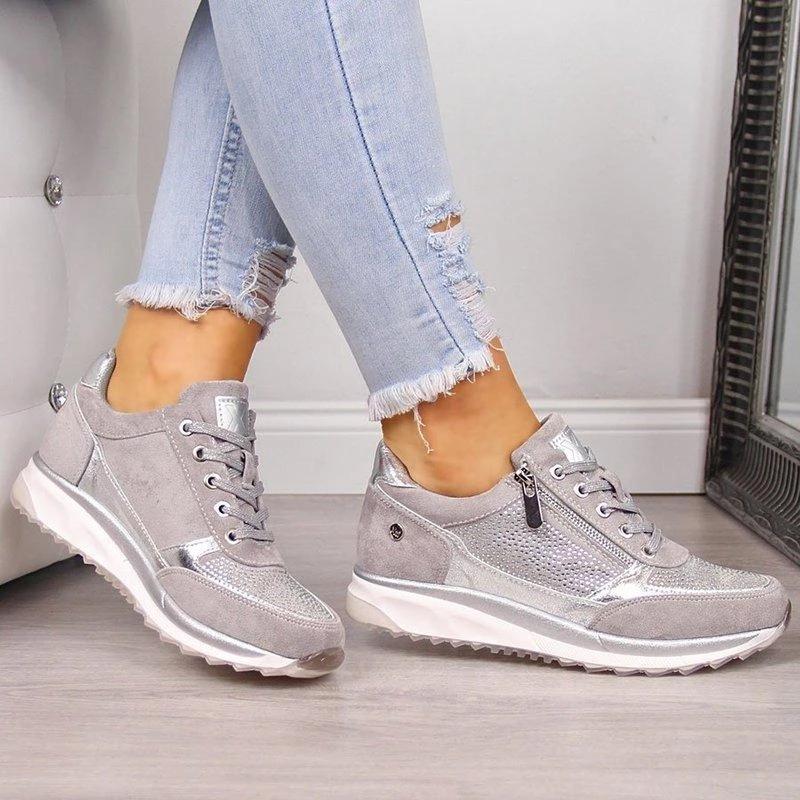 Women's Zip-Front Sneaker – Round Toe, Cushioned Sole toe box detail