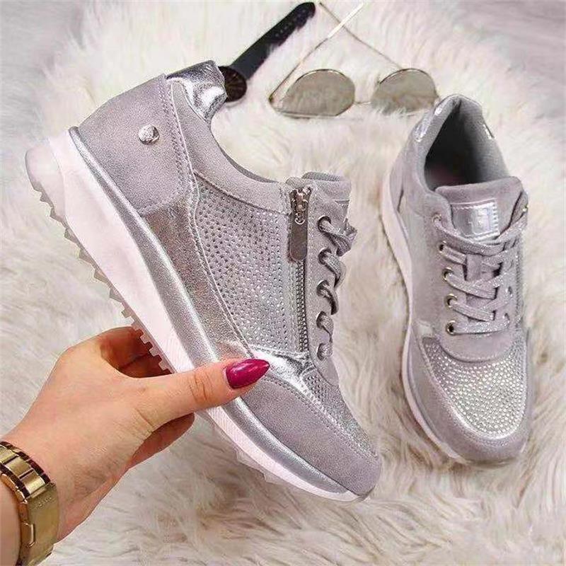 Women's Zip-Front Sneaker – Round Toe, Cushioned Sole angled pair view