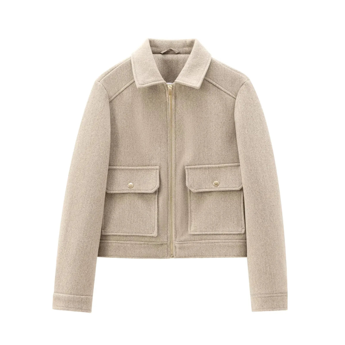 Women's Zip-Up Coat with Front Flap Pockets