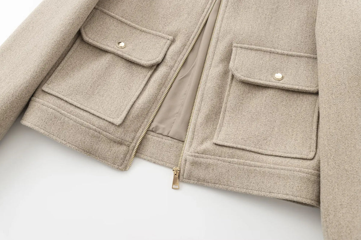 Women's Zip-Up Coat with Front Flap Pockets