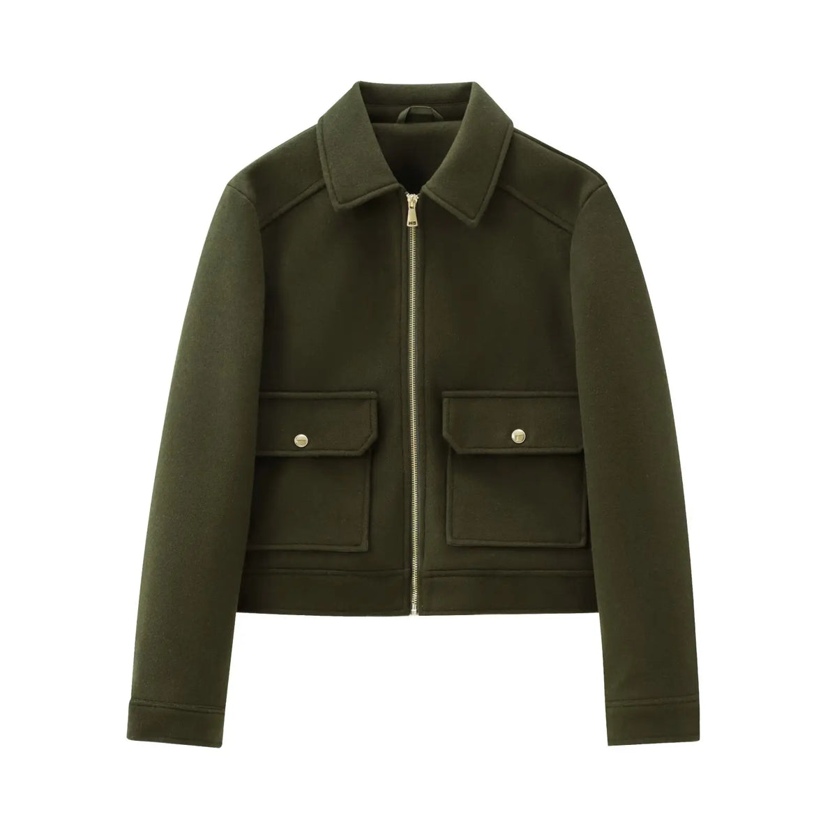 Women's Zip-Up Coat with Front Flap Pockets