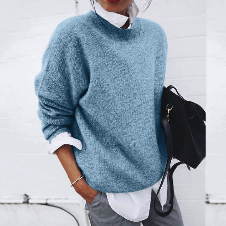 Women's Plain Knit Jumper – Round Neck, Long Sleeve
