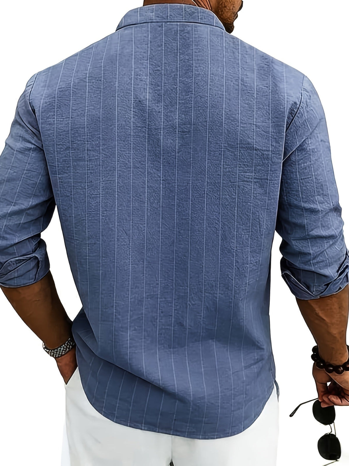 Chemise homme rayée - col cubain, poche poitrine, manches courtes