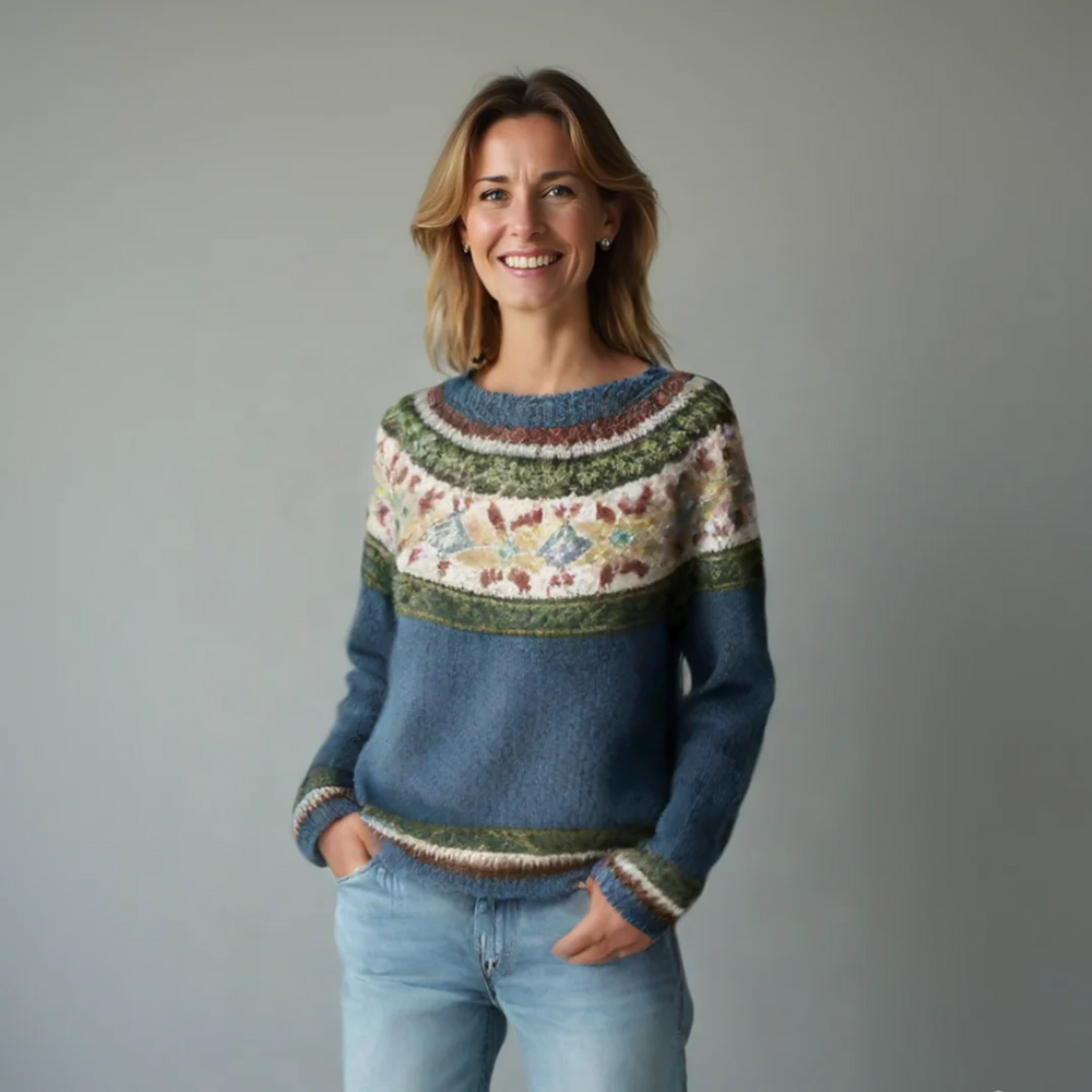 Women's Nordic Pattern Jumper – Long Sleeve, Relaxed Fit