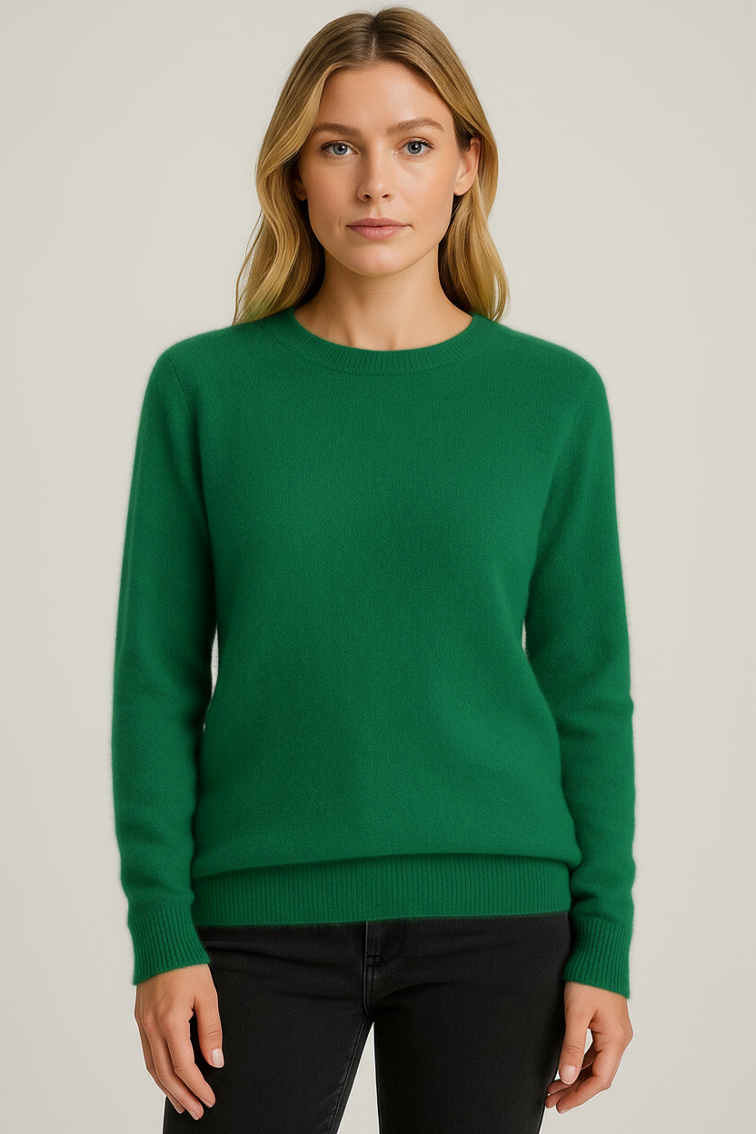 Women's Crew-Neck Jumper – Fine Knit, Ribbed Trims