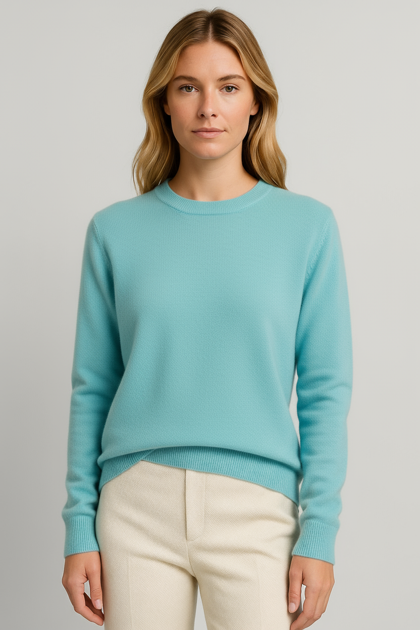 Women's Crew-Neck Jumper – Fine Knit, Ribbed Trims