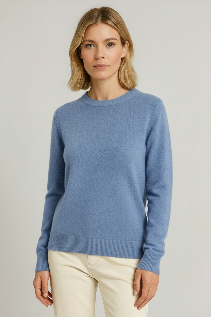 Women's Crew-Neck Jumper – Fine Knit, Ribbed Trims