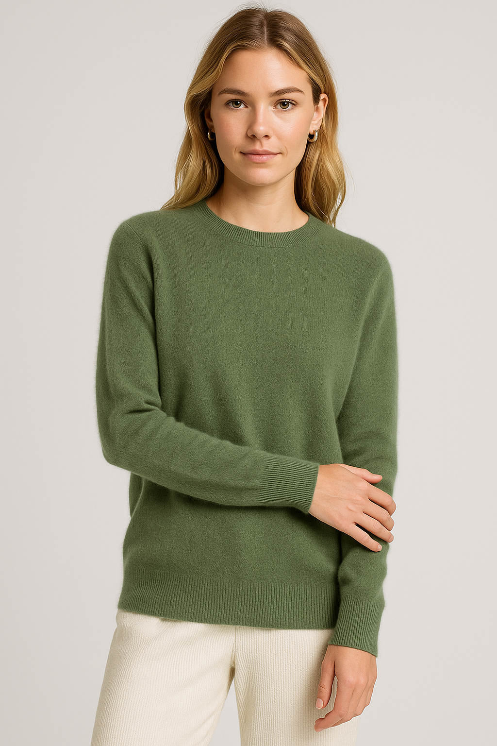 Women's Crew-Neck Jumper – Fine Knit, Ribbed Trims