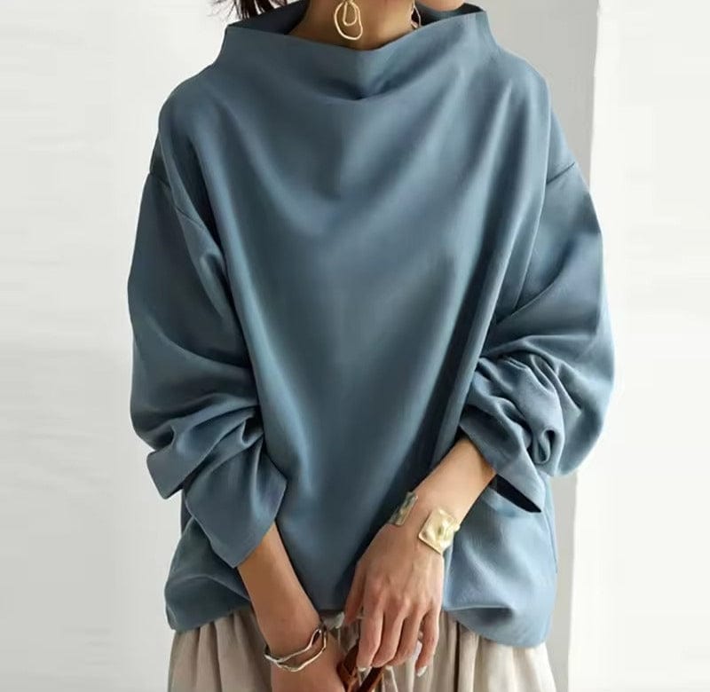Haut en maille à col montant pour femme – Manches longues, coupe décontractée
