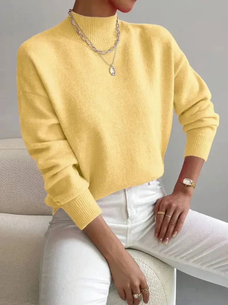Pull à col roulé femme coupe ajustée - manches longues, poignets côtelés