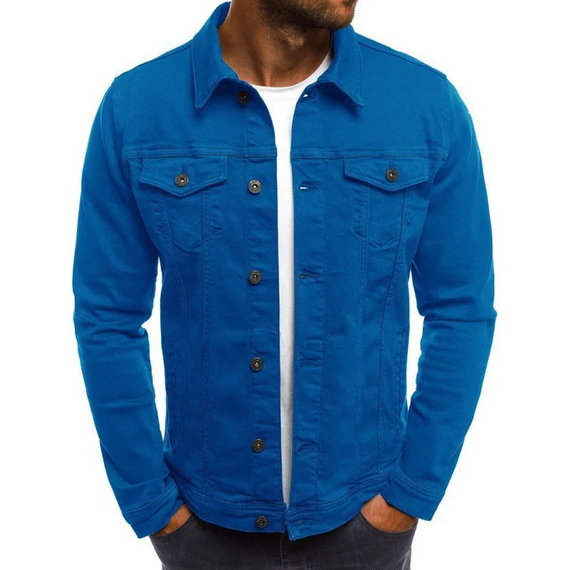 Men's Button-Front Denim Jacket – Pointed Collar, Twin Chest Pockets