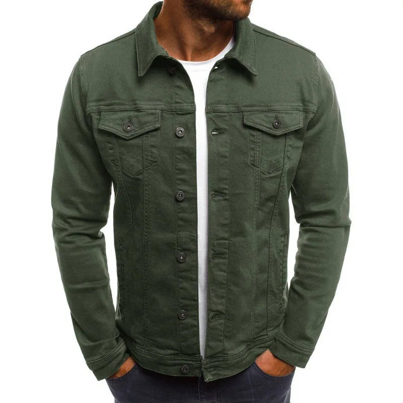 Men's Button-Front Denim Jacket – Pointed Collar, Twin Chest Pockets