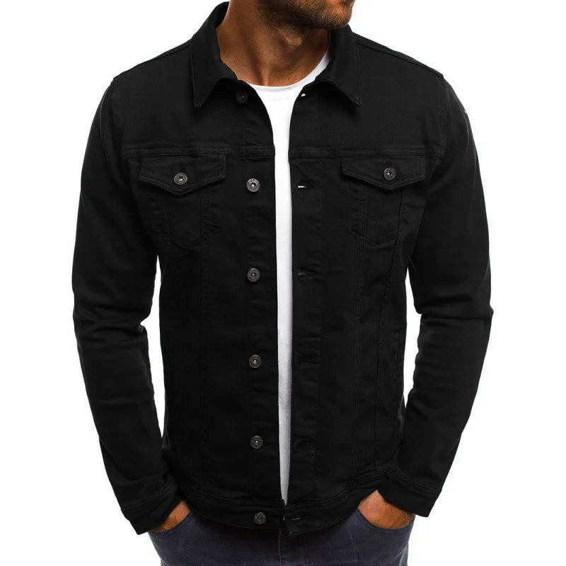 Men's Button-Front Denim Jacket – Pointed Collar, Twin Chest Pockets