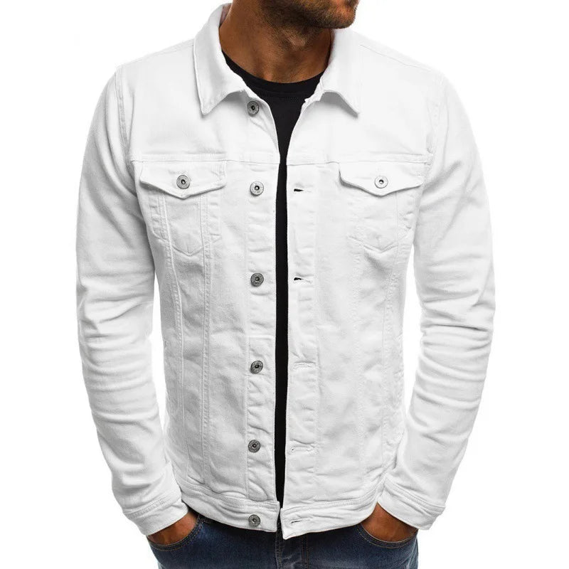 Men's Button-Front Denim Jacket – Pointed Collar, Twin Chest Pockets