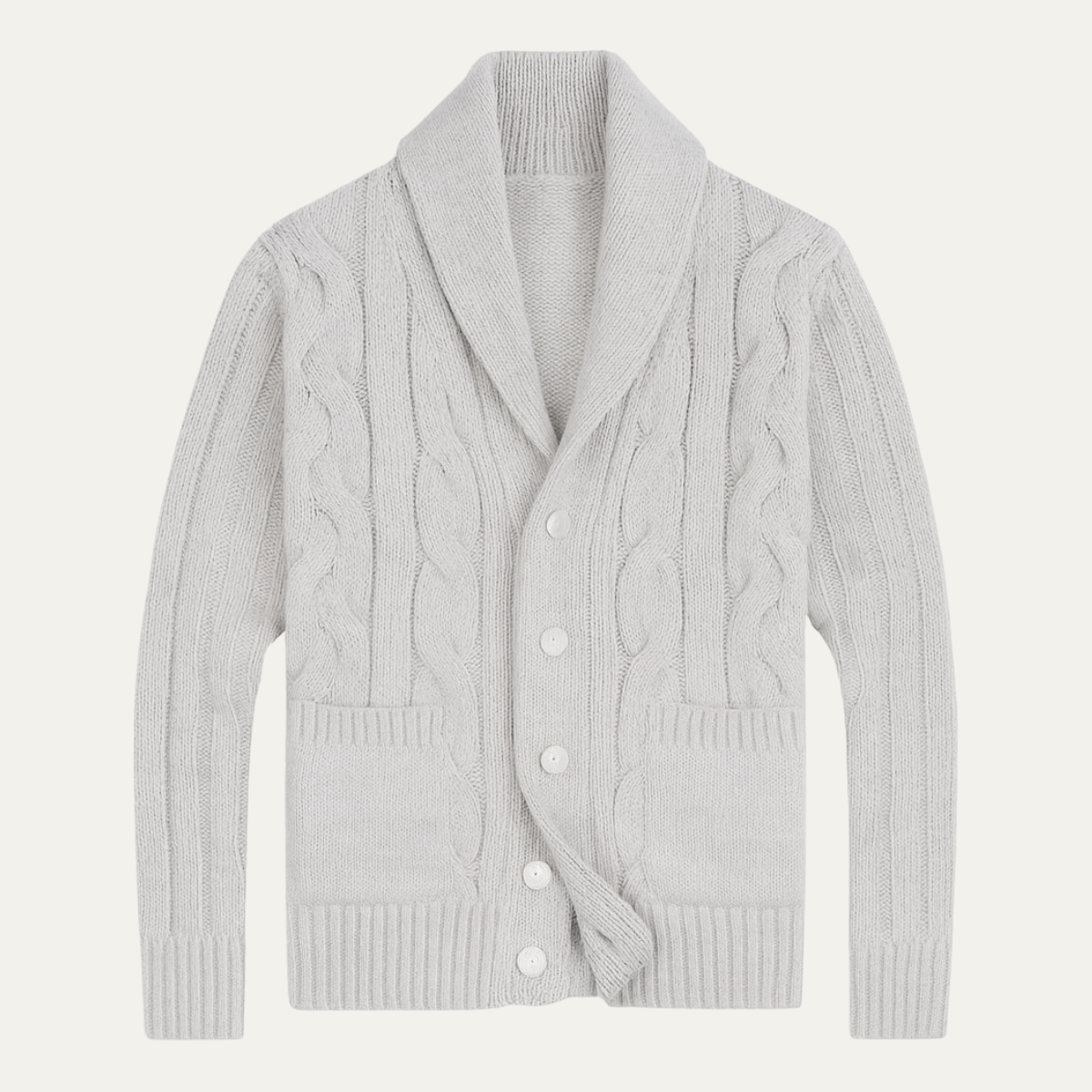 Men's Cable Knit Cardigan – Shawl Collar, Button Front
