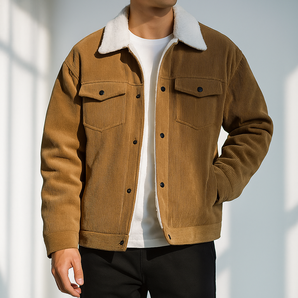Men's Corduroy Jacket – Snap Front, Patch Chest Pockets front view