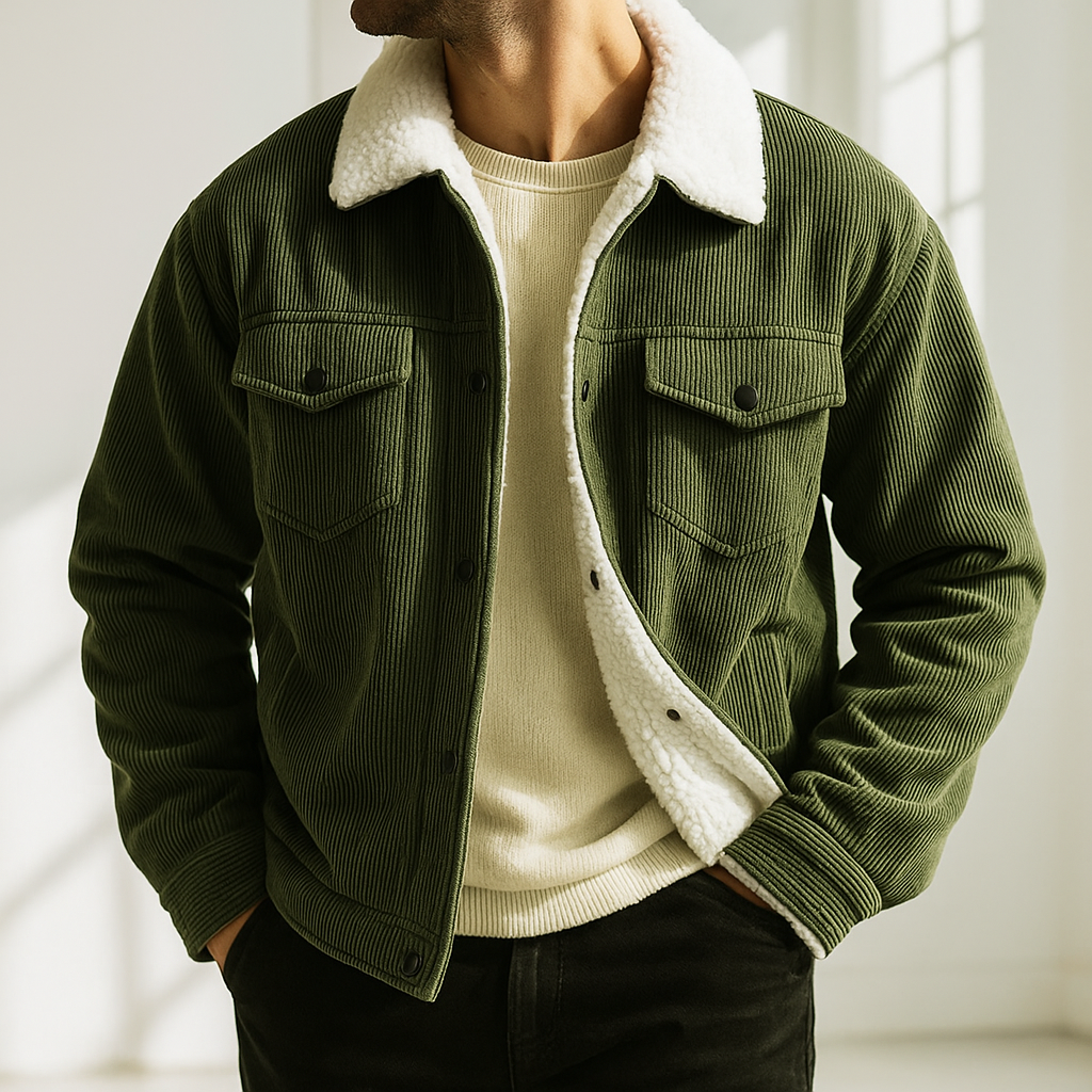 Men's Corduroy Jacket – Snap Front, Patch Chest Pockets back view