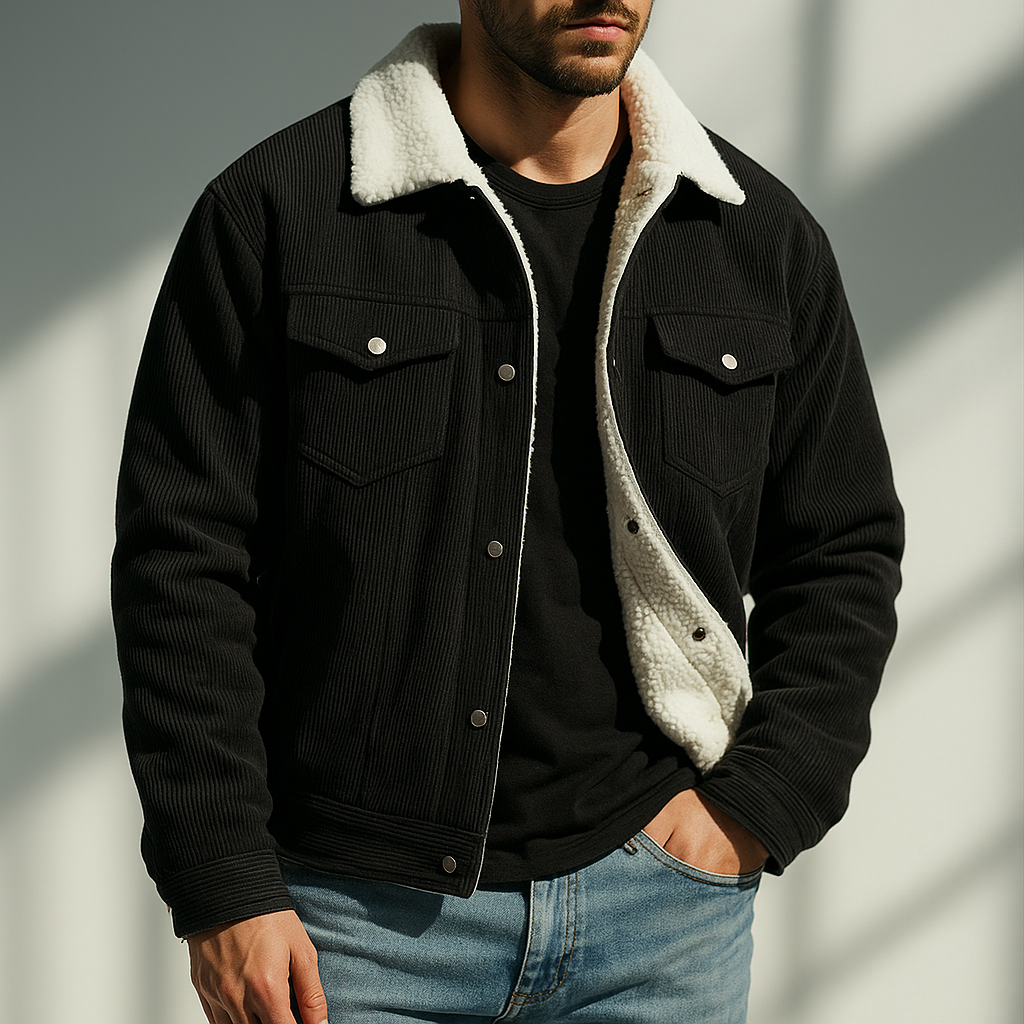 Men's Corduroy Jacket – Snap Front, Patch Chest Pockets side view