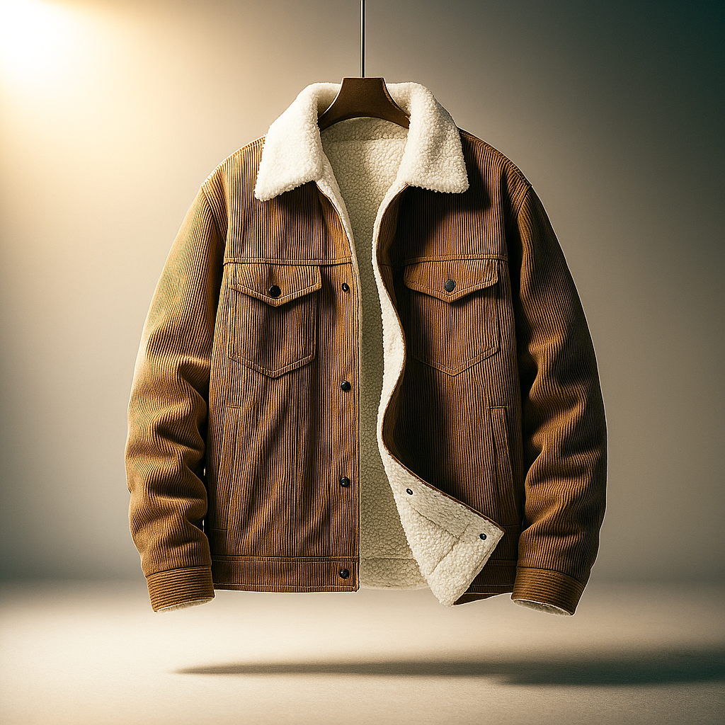 Men's Corduroy Jacket – Snap Front, Patch Chest Pockets chest pocket detail