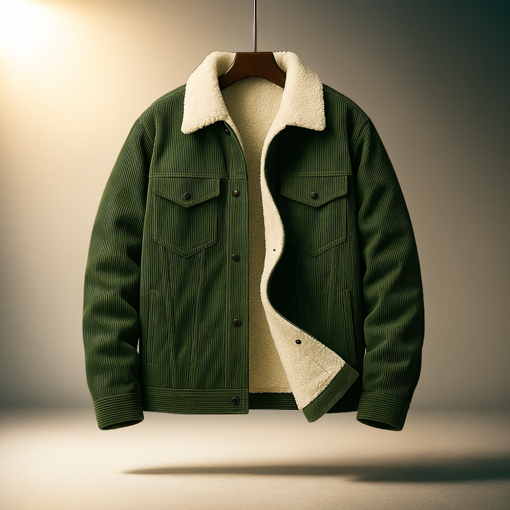 Men's Corduroy Jacket – Snap Front, Patch Chest Pockets cuff detail