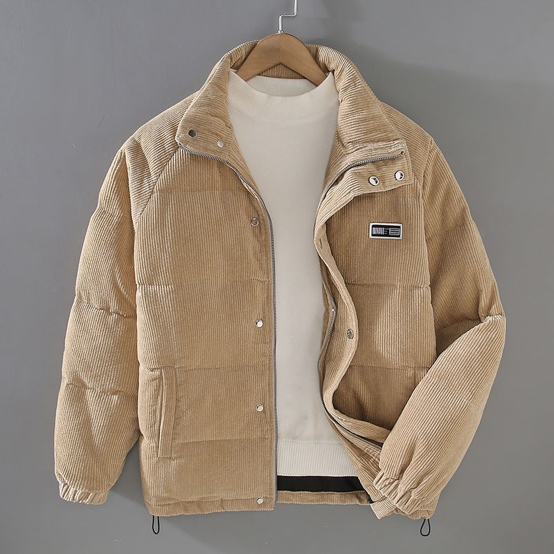 Men's Corduroy Winter Jacket – Full-Zip, Deep Pockets collar and zip detail