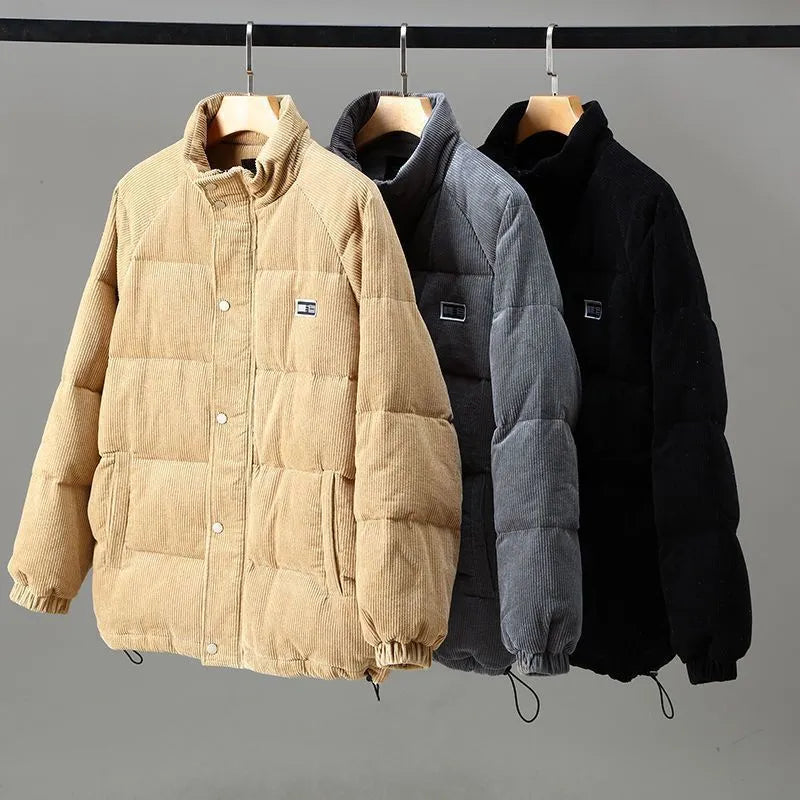 Men's Corduroy Winter Jacket – Full-Zip, Deep Pockets back view
