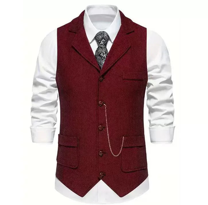 Men's Herringbone Vest – Notch Lapel, Chain Detail angled view
