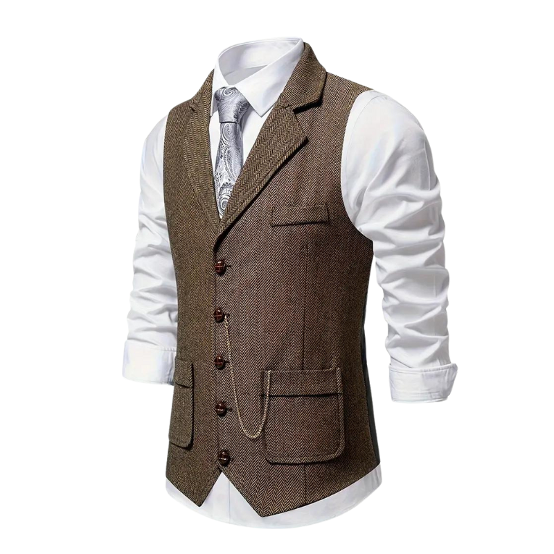 Men's Herringbone Vest – Notch Lapel, Chain Detail back strap