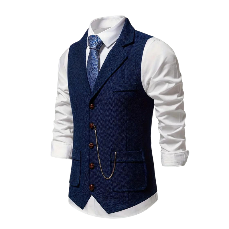 Men's Herringbone Vest – Notch Lapel, Chain Detail lapel detail
