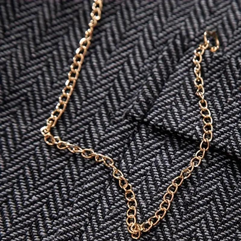 Men's Herringbone Vest – Notch Lapel, Chain Detail chain accent